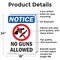 Signmission No Guns Allowed OSHA Notice Sign, Aluminum, 18in W x 24in L, 2PK OS-2PACK-NS-A-1824-V-14640 - alternate 5